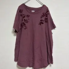 オールドネイビー 花柄 カットソー クルーネック 半袖 ラウンド裾 L 紫のサムネイル