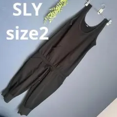 SLY【2】オールインワン　サロペット　ハーフパンツ　ウエストリボン　ブラック