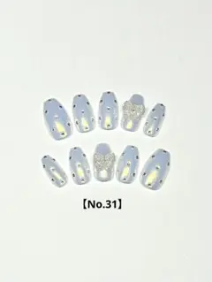 【No.31】ネイルチップ　ドット　ミラー　ホワイト　リボン