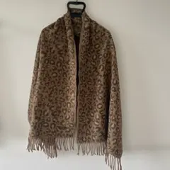 ヒョウ柄ベージュマフラー フリンジ付き