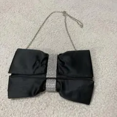 ビジュー付き黒リボンデザインクラッチバッグ