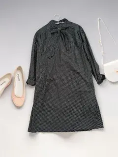 美品 グリーンレーベル ダリア別注 ドット ボウタイ ワンピース 黒