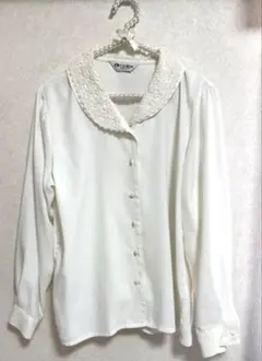 【4/16まで】レトロ古着 ホワイト レース襟ブラウス