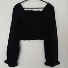 [美品]　WEGO シャーリングスクエアネックブラウス　　黒　フリー