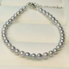 本真珠 パール ブレスレット メタリックグレー ベビーパール　4-5mm 和珠