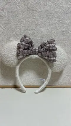 ミニー ホワイト カチューシャ チェックリボン