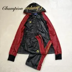 チャンピオン　ナイロン　ジャージ　上下　セットアップ　L 刺繍ロゴ　フード