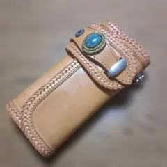 GODANEターコイズ装飾のレザー長財布