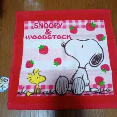 新品　スヌーピー & ウッドストック イチゴ柄タオル　当時物