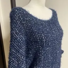 【ローリーズファーム】ネイビー ファンシーヤーン ニット 七分丈　M