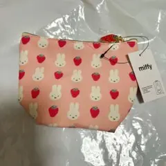 ミッフィー　いちご総柄　舟形ポーチ