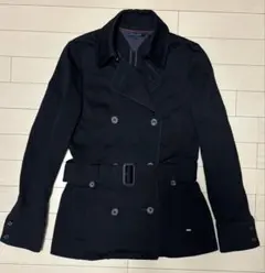 TOMMY HILFIGER 黒 ダブルブレスト ベルト付トレンチコート