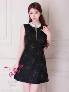 【美品】an アン ラインストーンAラインドレス ブラックMサイズ