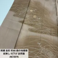 刺繍 金彩 裄66 縞の地模様 紋無し 付下げ 訪問着 正絹 AK-5076