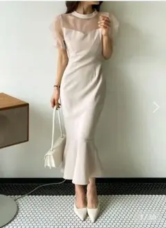 シアーコントラストパフマーメイドワンピース