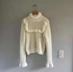 ZARA フリルラメストライプニット　タートルネック M