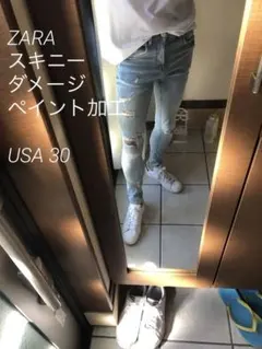 ZARA スキニー　ダメージ&ペイント加工
