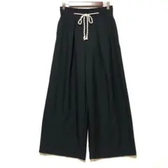 ジーユー GU ワイドパンツ ガウチョパンツ ウエストリボン ネイビーXL 相当