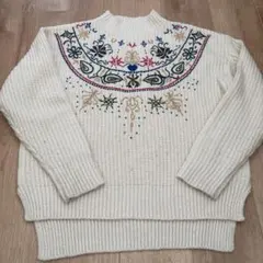 select MOCA リブプチハイネックカラー刺繍ニット