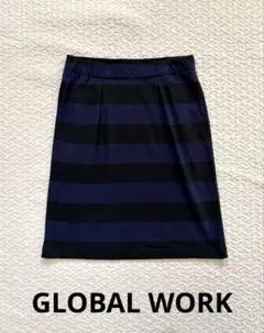 超美品◆GLOBAL WORK ボーダースカート L ネイビー×ブラック
