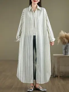 超人気商品 シャツロングワンピース ストライプ おしゃれ＆カジュアル 通勤