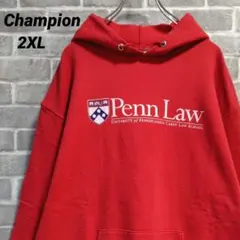 【Champion】カレッジロゴ スウェットパーカー レッド Penn US古着