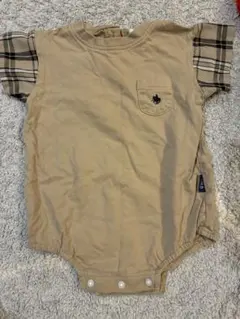 Polo Baby ベージュ チェック柄ロンパース 70