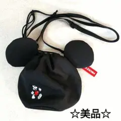 【美品】ディズニーリゾート限定 耳付き巾着ショルダーバッグブラック