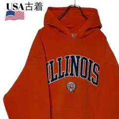 00sヴィンテージUSA古着 カレッジパーカー オレンジ XL 刺繍 スウェット