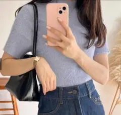 【新品タグ無】GRL ラメシャギーニットトップス[kz389]ブルー