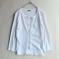 ベネトン　レディース　カットソー　カーディガン　M ホワイト　シンプル　七分袖