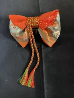 オレンジ色花柄リボンヘアアクセサリー