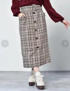 エムズエキサイト　タイトスカート　チェック　ブラウン