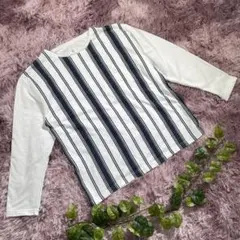 【QUASH】長袖Tシャツ　『L』　ストライプ　カジュアル　カットソー　ホワイト