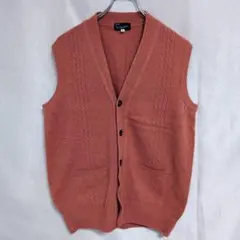 ケーブル編み　ニット　前開き　ラムウール　オレンジM