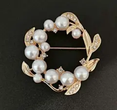 ブローチ　パール　セレモニー　結婚式　コサージュ　リース　オケージョンゴールド