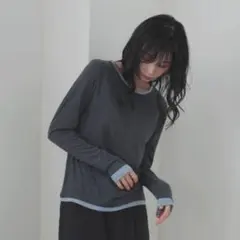 LIAN レイヤードデザインロングTシャツ チャコールグレー Fsize