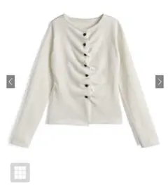 【グレイル】ギャザーボタンニットカーディガン　ホワイト