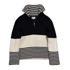 ZARA ジッパー付きハイネックニット ボーダーニット　ハーフジップニット