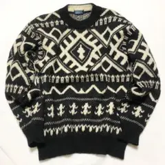 90s ビンテージ jantsen幾何学 総柄 ニット US古着 セーター 短丈のサムネイル