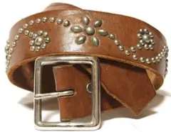 美品⭐️HTC⭐️フラワーベルト⭐️Dブラウンレザー×ブラススタッズ⭐️34インチ 2025年最新】フラワー スタッズ htcの人気アイテム - メルカリ