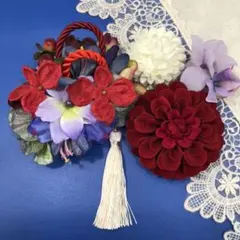 髪飾り　赤ダリア  5点セット　成人式　結婚式　卒業式　コサージュ