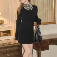 michellMacaron シャツレイヤード風ニットワンピース