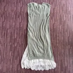 ノースリーブカットソーワンピース クリーム色 オリーブグリーン