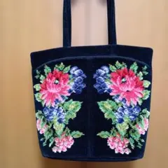 極美品　フェイラー　トートバッグ　黒地に花柄