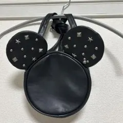 【美品】ミッキーマウス型スタッズ付きショルダーバッグ 黒 合皮