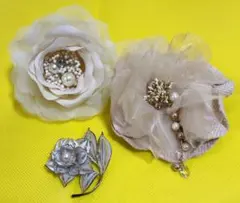 花モチーフ コサージュ 、ブローチ 3点セット