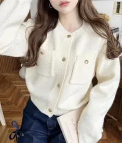 新品未使用品】AMELY パール付きショートブルゾン ツイード アイボリー 