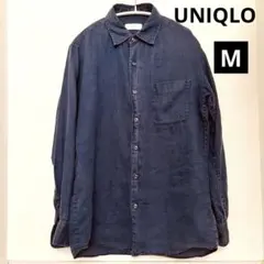 【size M】UNIQLOユニクロダークブルー コットン ボタンアップシャツ
