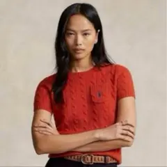 【極美品】ポロラルフローレン ケーブルセーター カシミヤ ウール 半袖 オレンジのサムネイル